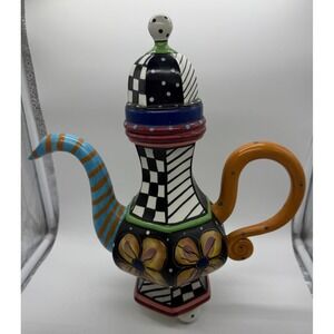 Studio Designworks Prospero Pattern Teapot Handpainted 1990s Mad Hatter Whimsy